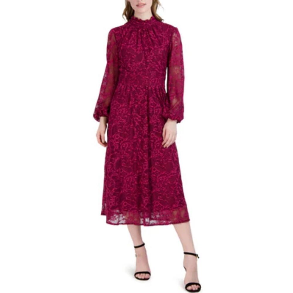 Julia Jordan NWT burgundy lace mock neck midi dress 4